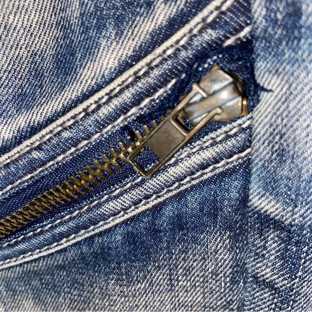 Smoke Rise Vintage Denim Jeans Mens 38X32 Distressed Moto Biker Zippers Y2K